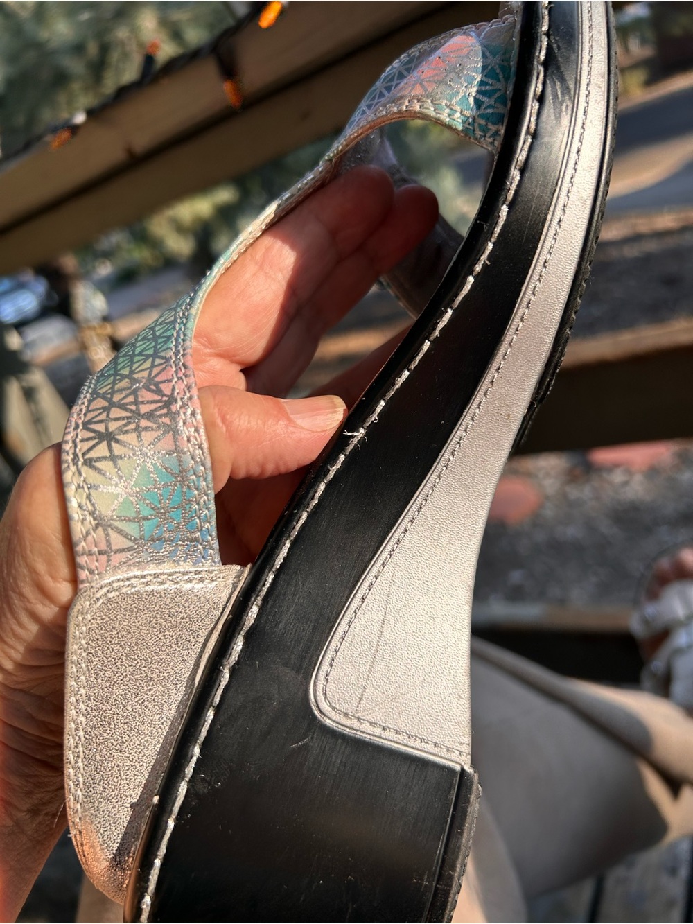 Alegria sandals, pink, and blue open back - Picture 13 of 16